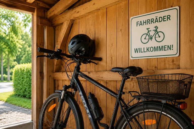 Sicher abgestelltes Fahrrad in einem hölzernen Fahrradraum